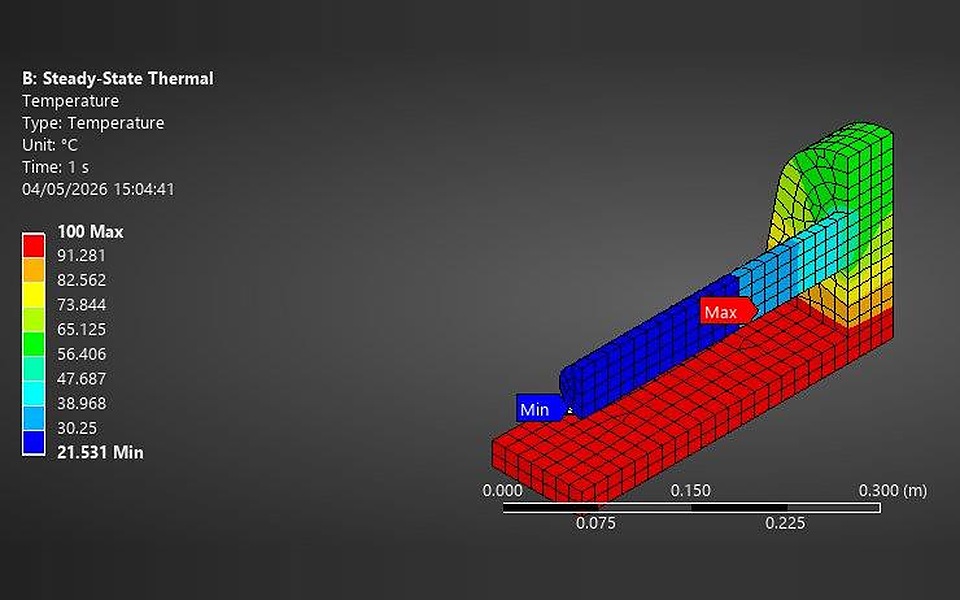 Distribución de temperaturas en una unión acero-cobre en ANSYS