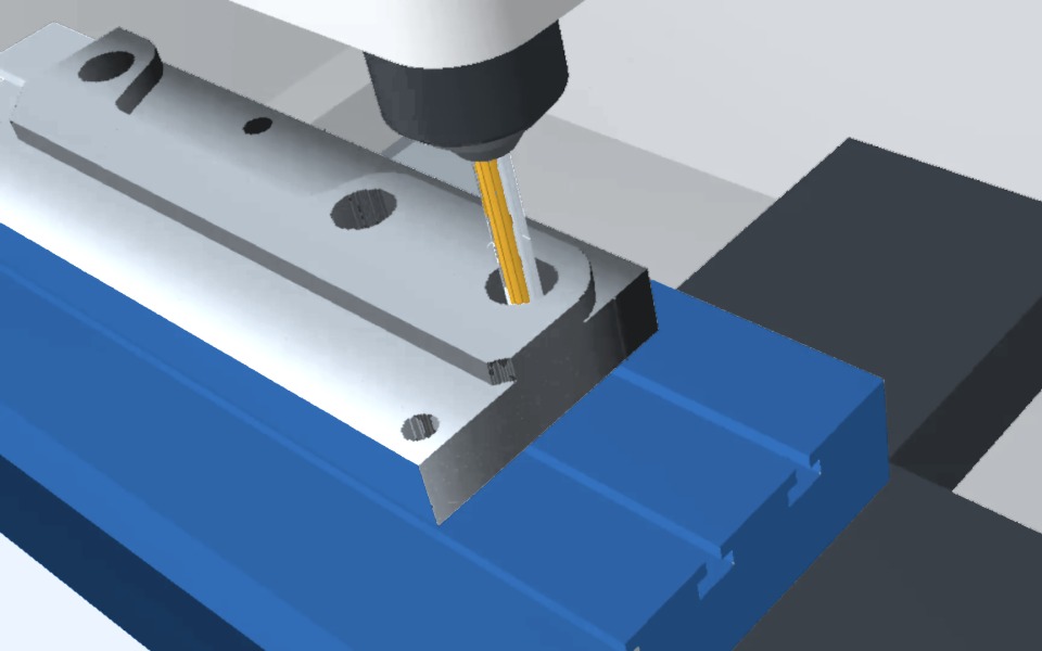 Fresadora CNC taladrando la pieza en la simulación